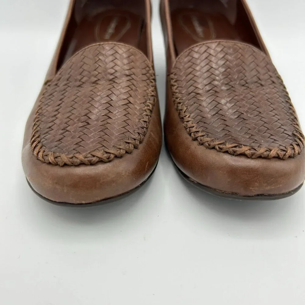 Naturalizer Womens Denure Woven Leather Loafers 7.5M Brown Slip-On Comfort Shoes